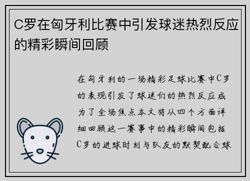 C罗在匈牙利比赛中引发球迷热烈反应的精彩瞬间回顾